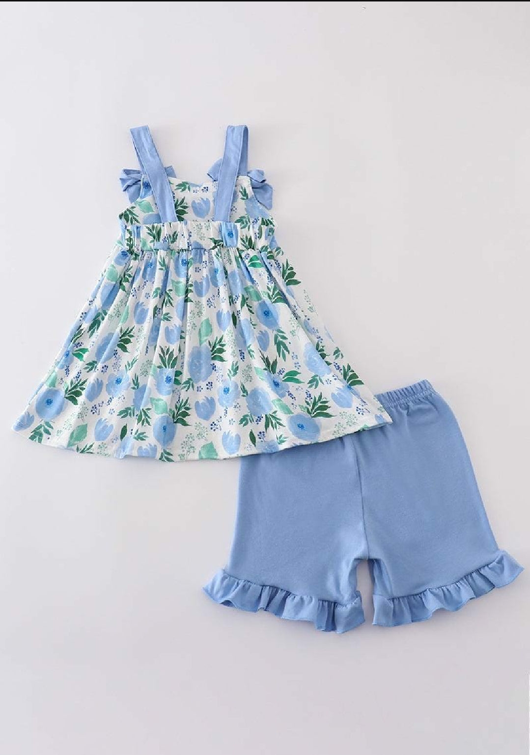 Girl's Boutique Cotton Tranquil Garden Floral Two Piece Short Set Outfit Mommy And Me Sibling Matching