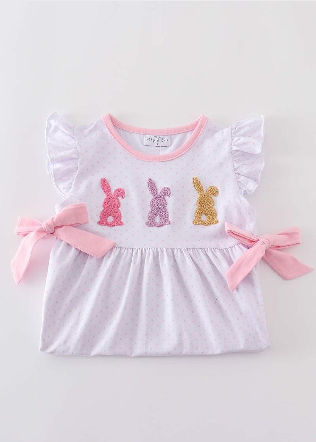 Girl's Boutique Premium Easter Dot Bunny Dress Sibling Matching Embroidered Embroidery