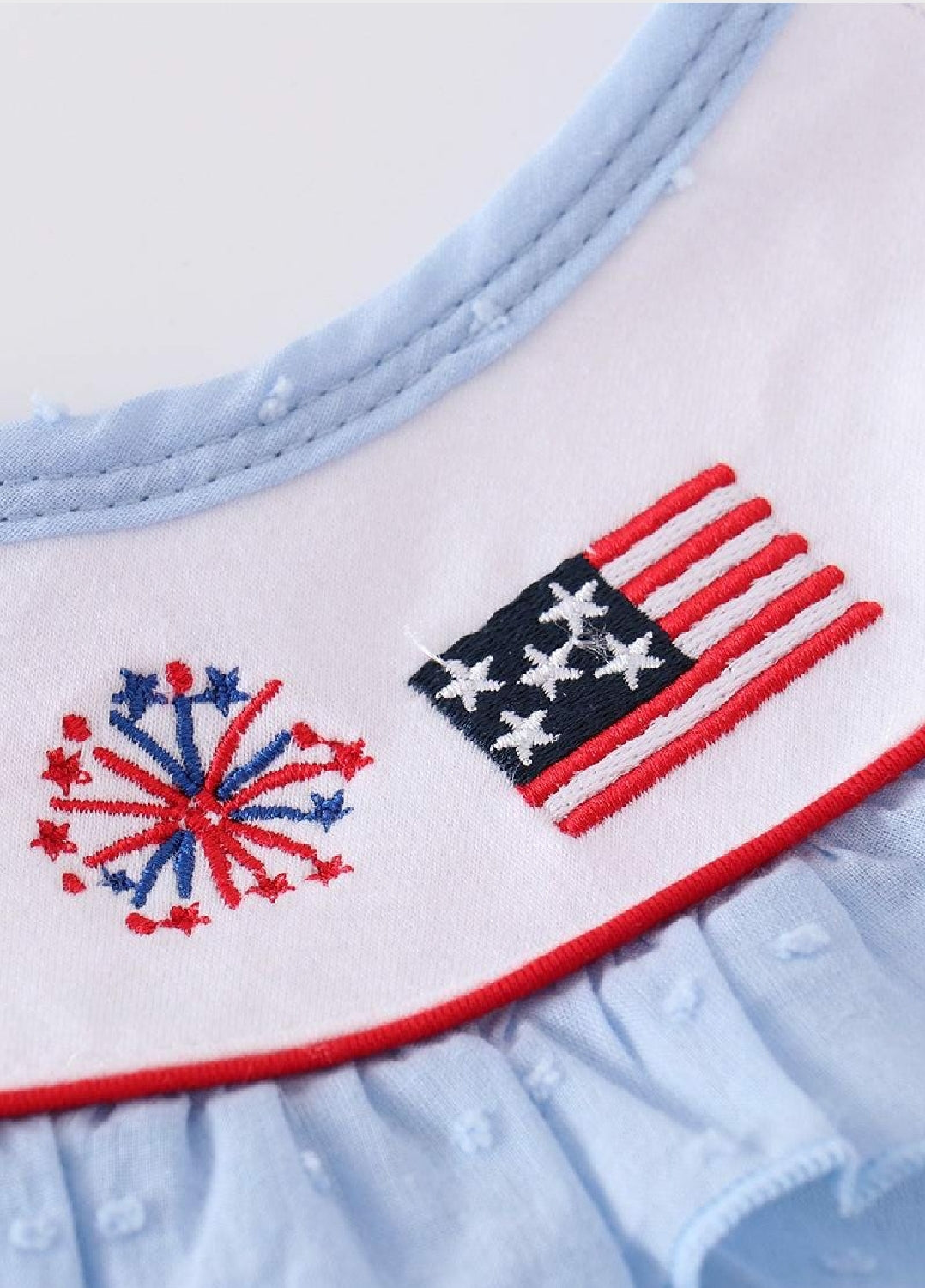 Girl's Boutique Patriotic Blue Swiss Dot Flag Two Piece Short Set Embroidery Embroidered 4th of July Sibling Matching