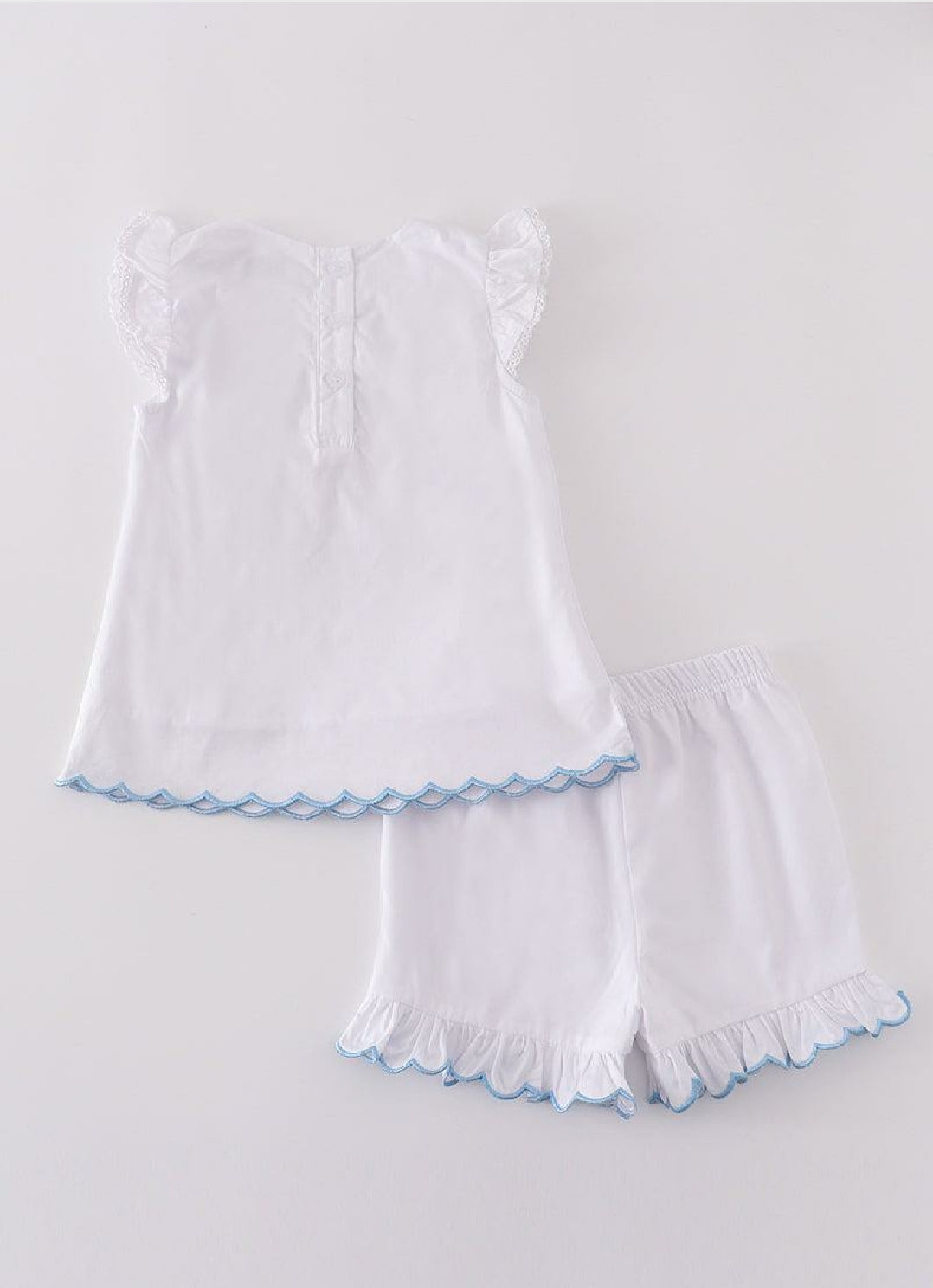 Girl's Boutique Premium White Blue Easter Cross Two Piece Short Set Outfit Sibling Matching Embroidered Embroidery