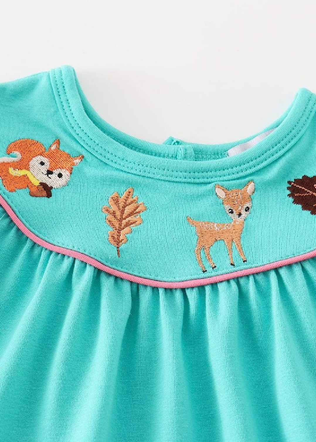 Girl's Boutique Teal Floral Print Forest Animal Embroidered Embroidery BABY Toddler Bloomer Set Matching Sibling
