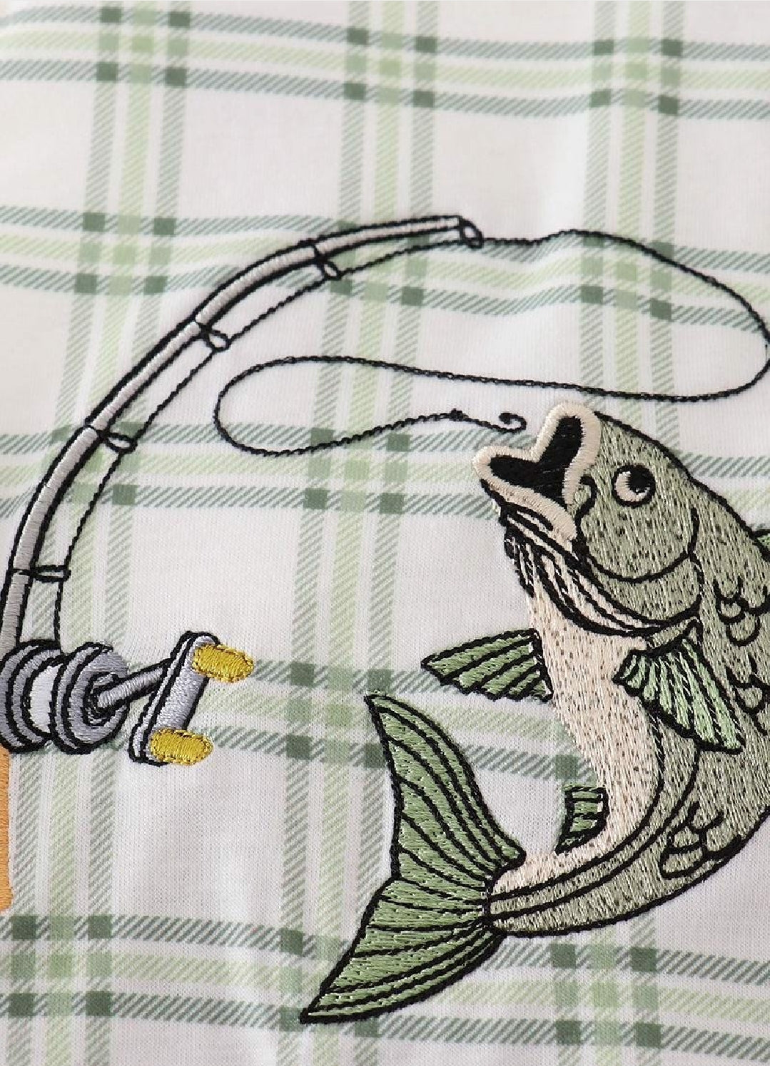 Boy's Boutique Green Plaid Fish Embroidered Embroidery Boy Bubble Romper Sibling Matching Summer