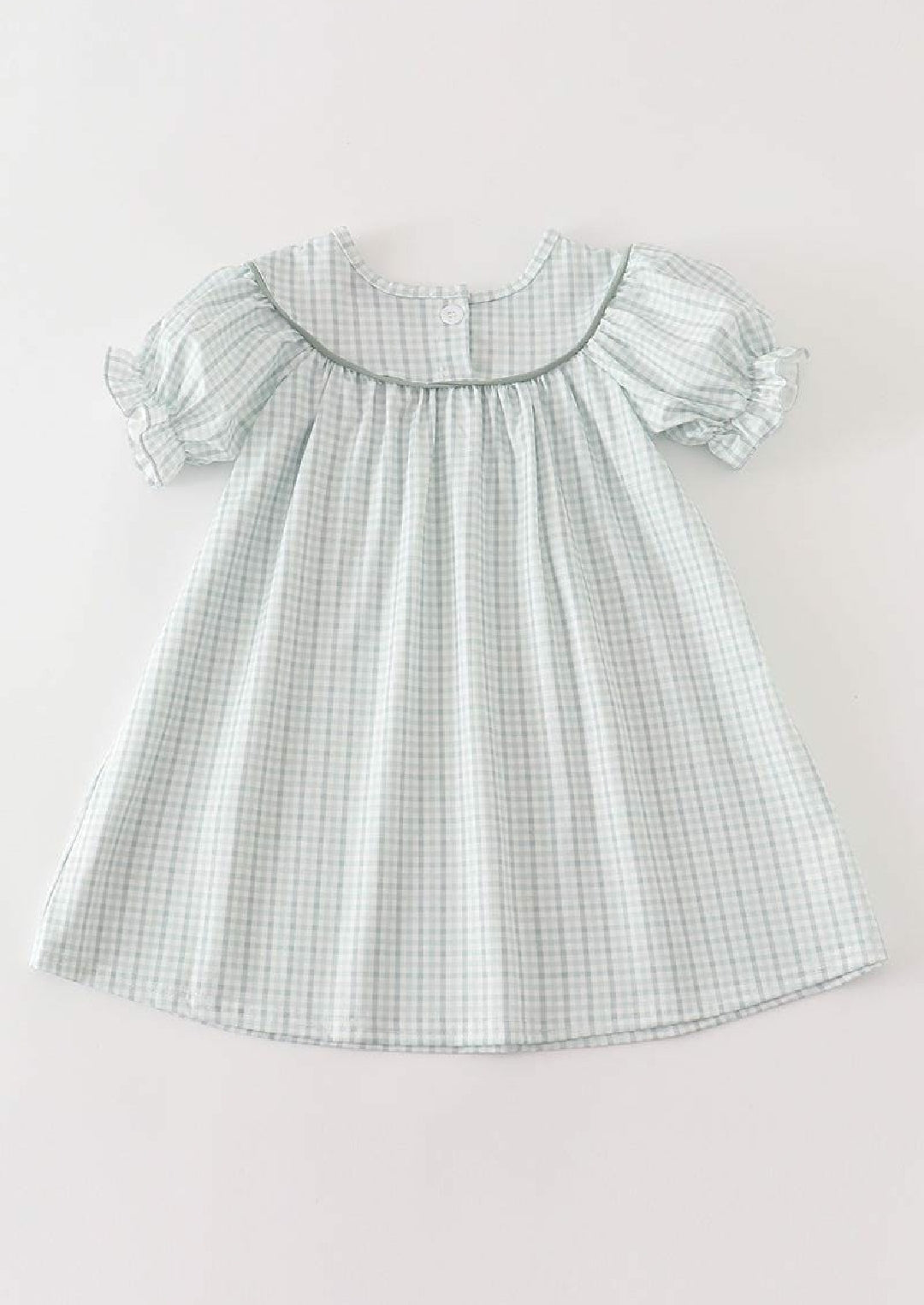 Girl's Boutique Cotton Green Pumpkin Checkard Embroidered Dress Matching Sibling