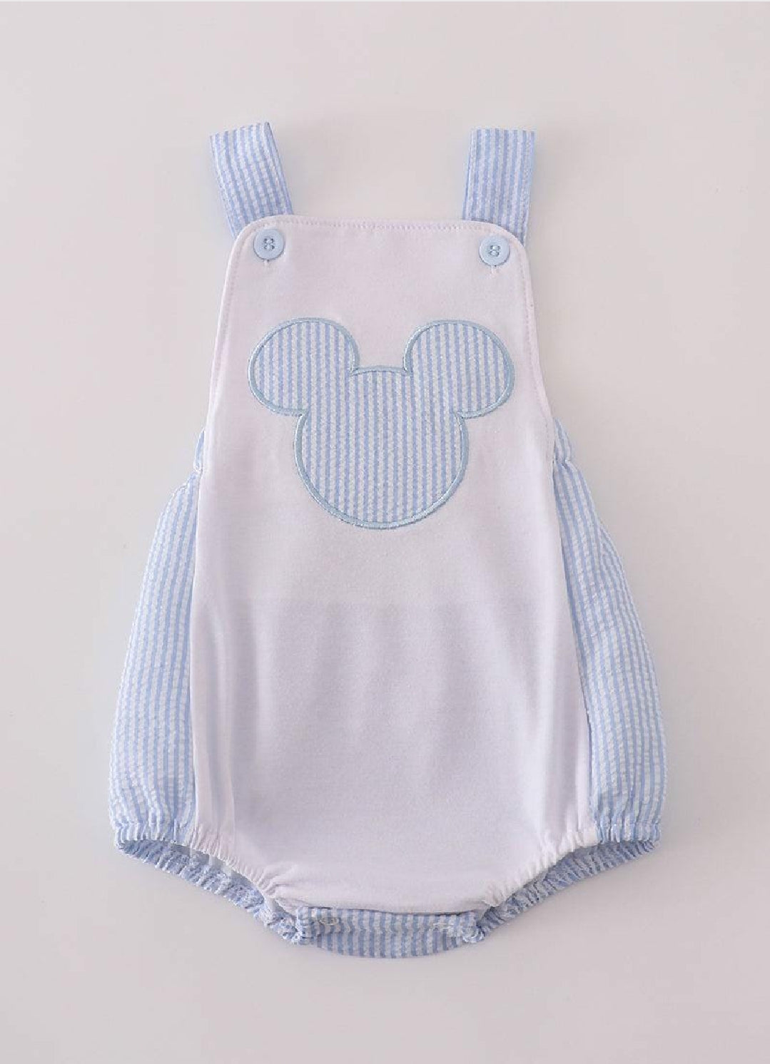 Boy's Boutique Blue Mouse Character Embroidery Embroidered Seersucker Bubble Romper Sibling Matching