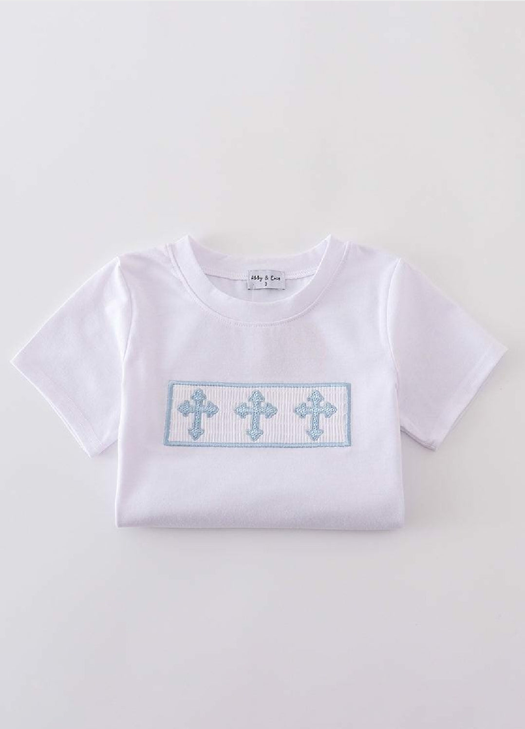 Boy's Boutique Blue Easter Cross Embroidered Embroidery Smocked Two Piece Outfit Set Matching Sibling