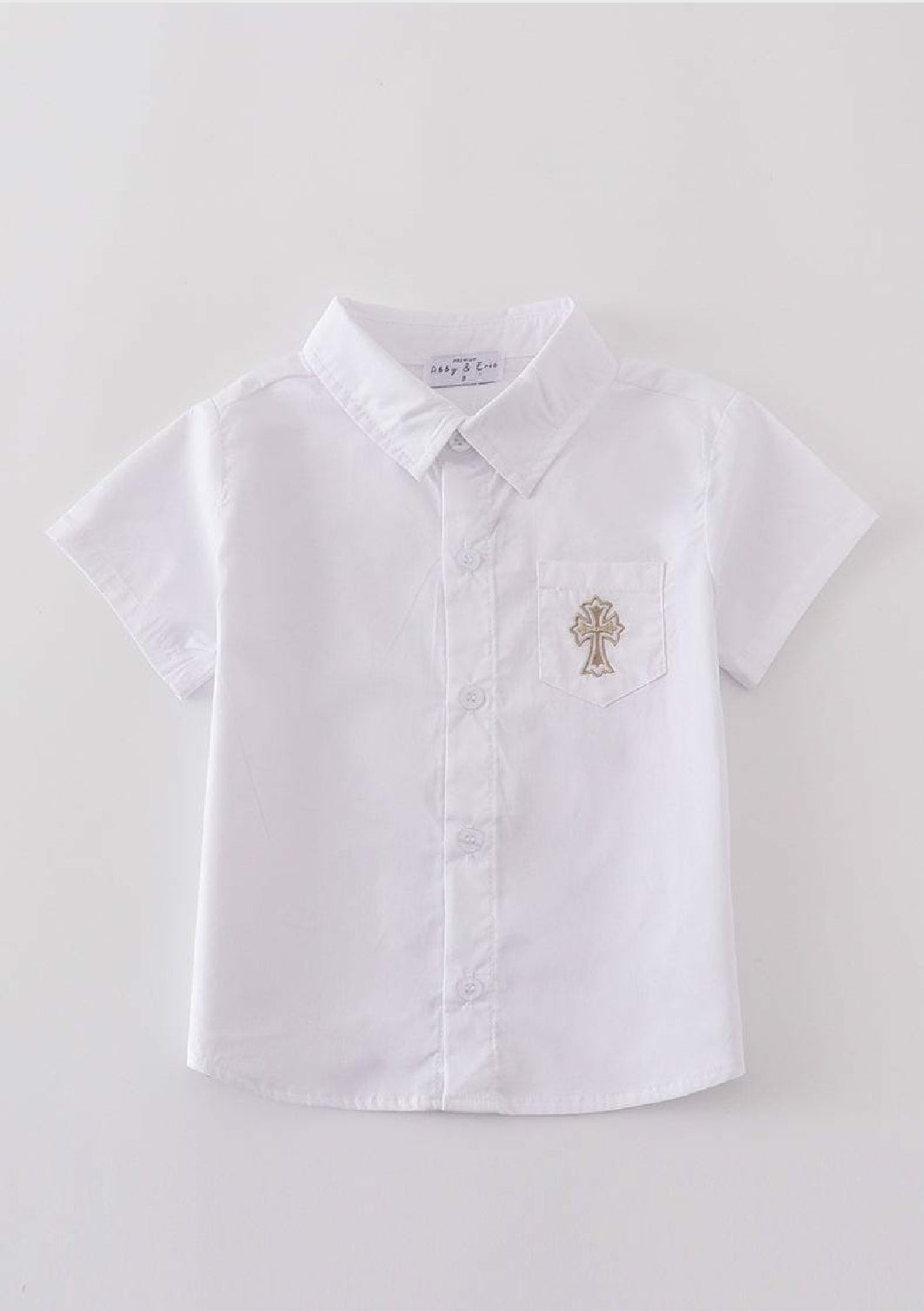 Boy's Boutique Premium White Easter Cross Embroidered Boy Top Button Down Collar Matching Sibling