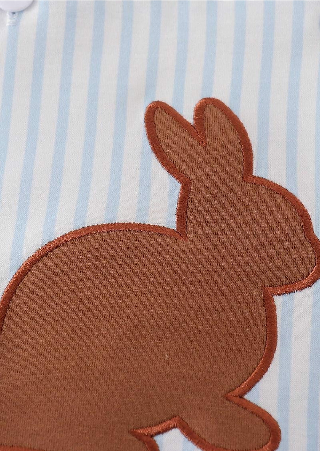 Boy's Boutique Easter Blue Chocolate Bunny Bunnies Applique Embroidered Embroidery Bubble Romper Outfit Matching Sibling