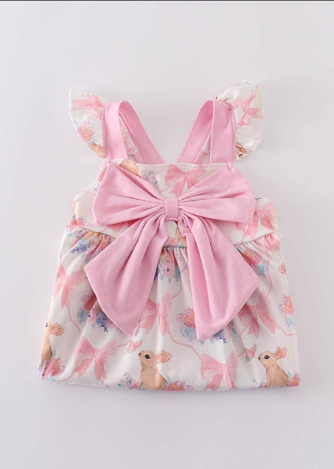 Girl's Boutique Easter Pink Bunny Bow Embroidered Embroidery Dress Matching Sibling