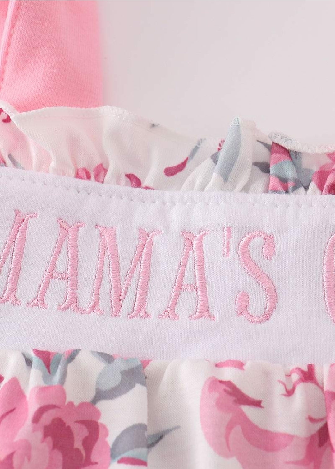 Girl's Boutique Pink Floral MAMA'S GIRL Embroidered Embroidery Bloomer Set Outfit Matching Sibling