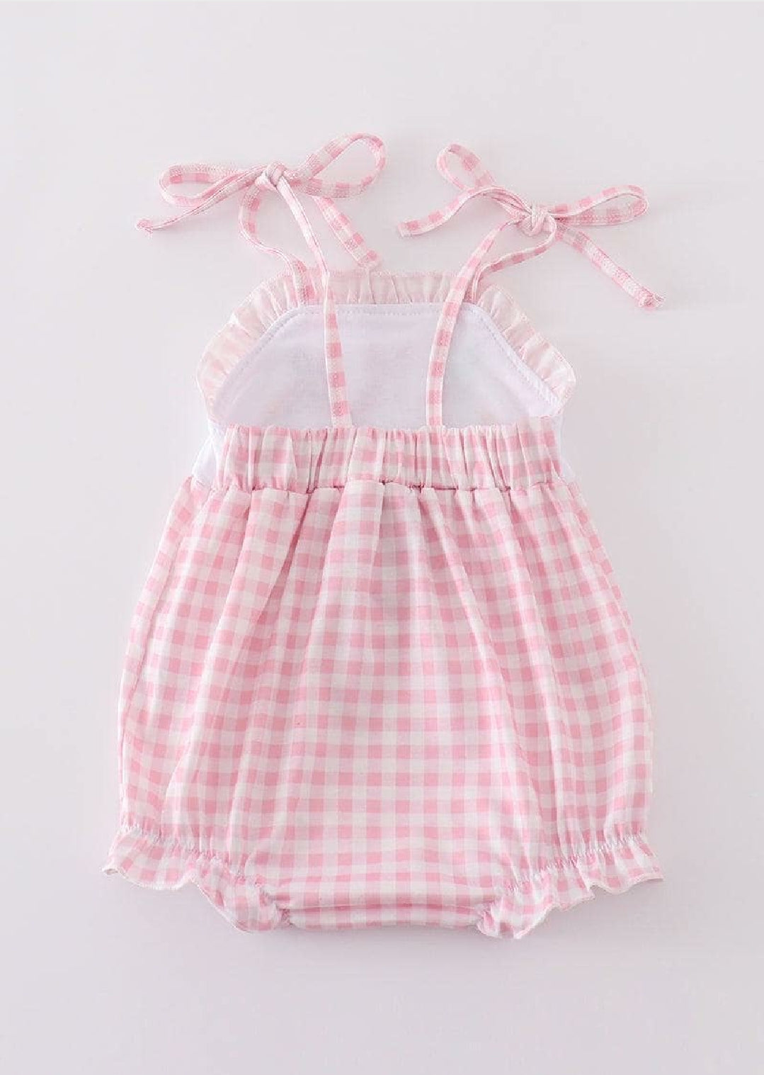 Girl's Easter Boutique Pink Bunny Gingham Bubble Romper Sibling Matching Embroidered Embroidery