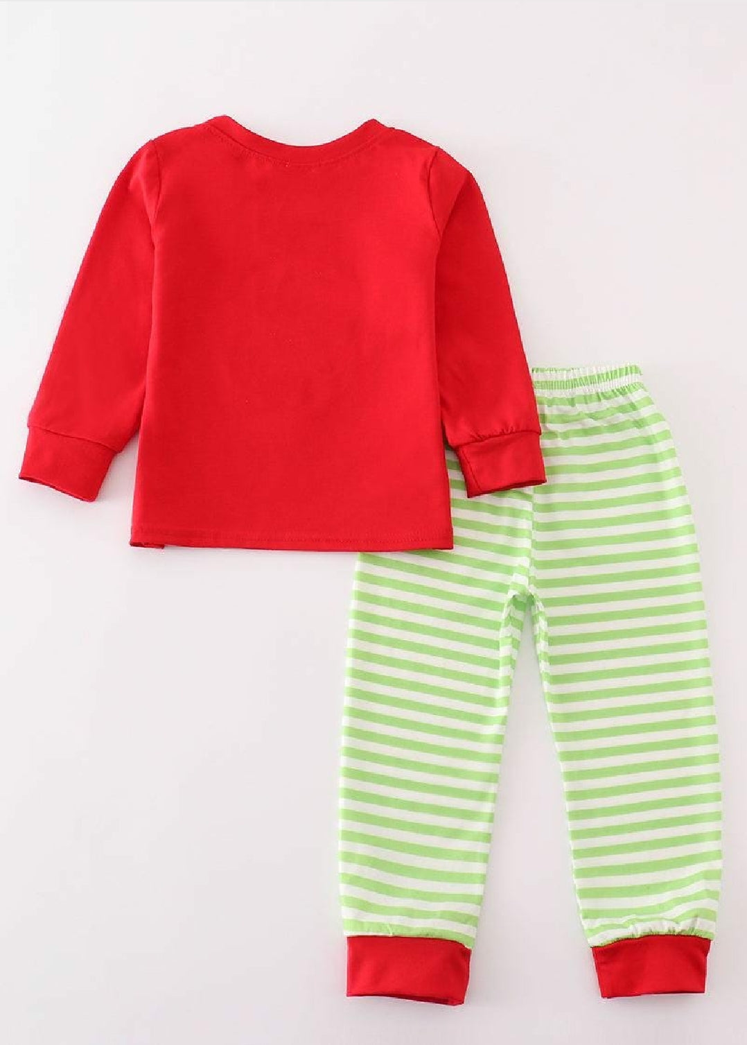 Boy's Boutique Cotton Christmas Green Stripe Green Man Character Applique Embroidered Embroidery Two Piece Set