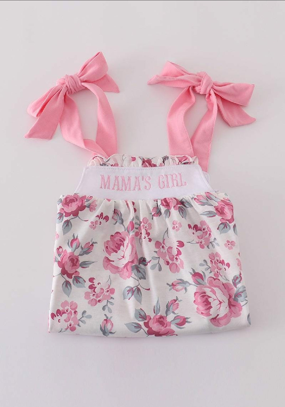 Girl's Boutique Pink Floral MAMA'S GIRL Embroidered Embroidery Dress Matching Sibling