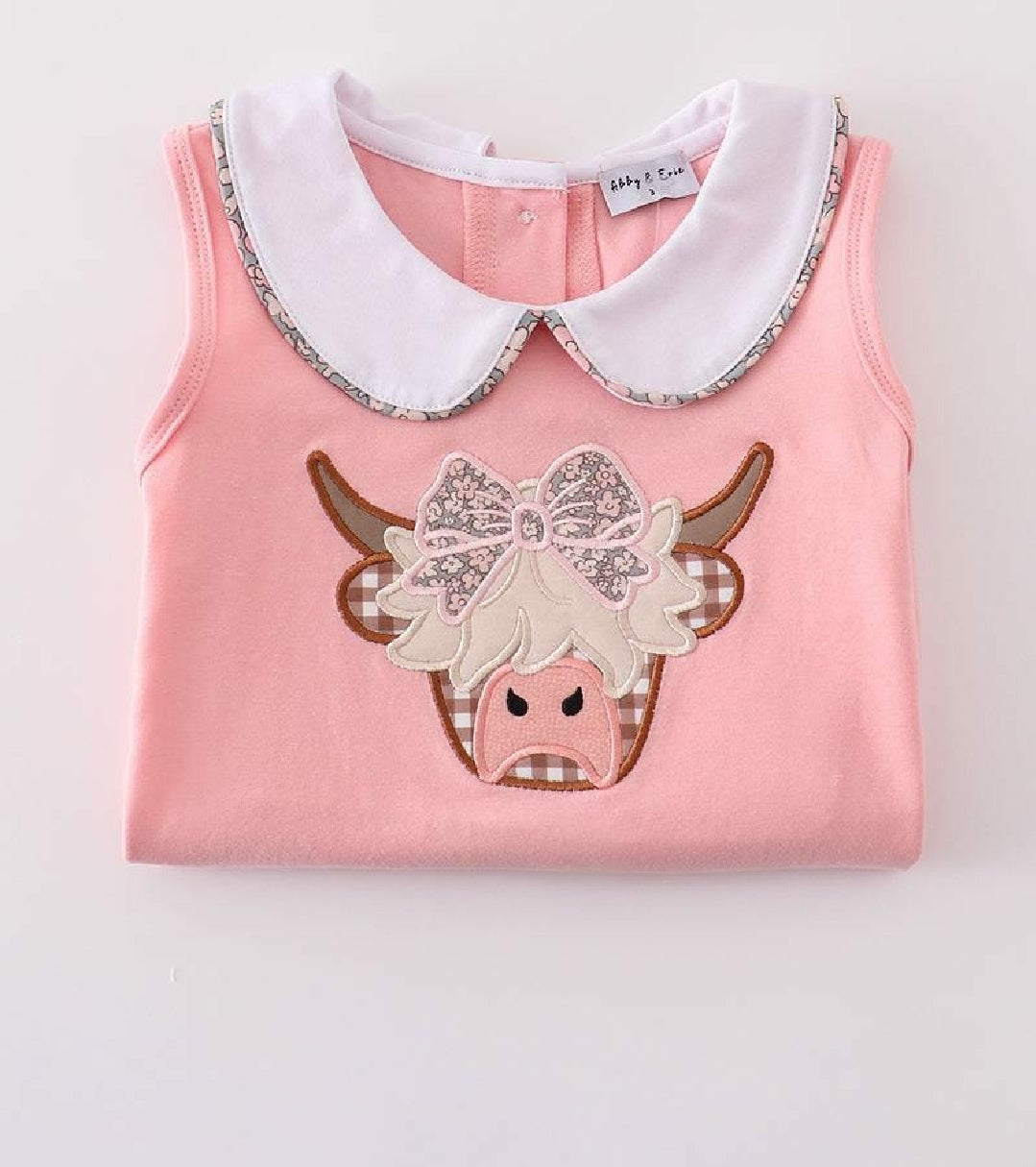Girl's Boutique Pink Highland Cow Applique Embroidered Embroidery Short Set Outfit Matching Sibling