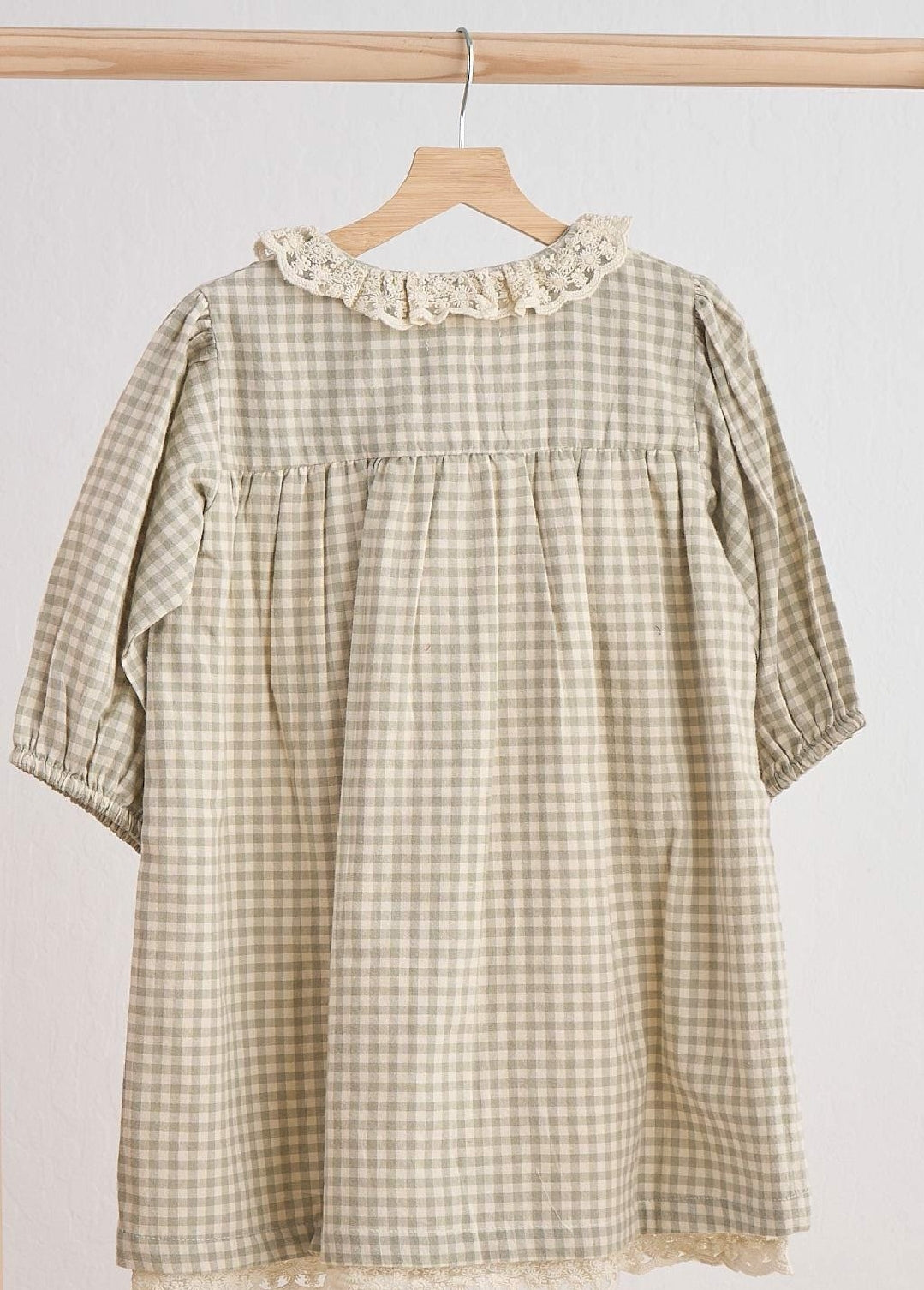 Girl's Boutique Green Plaid Linen Button Down Checkered Flannel Lace Dress Matching Sibling