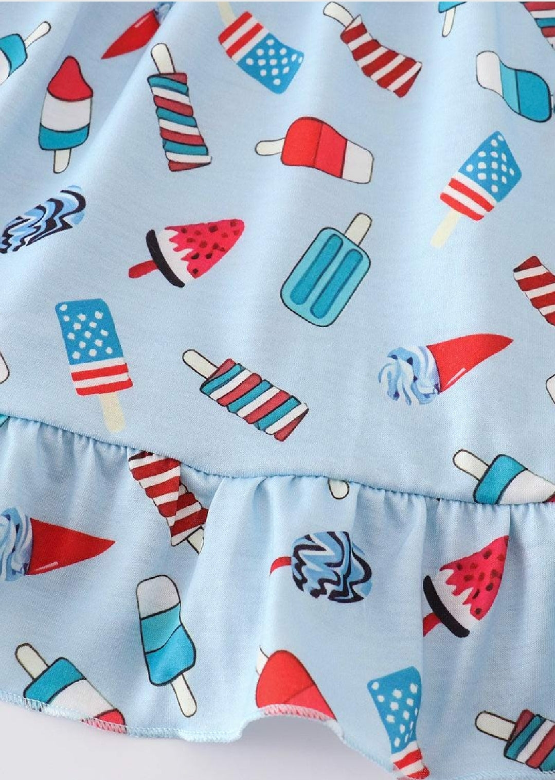 Girl's Boutique Cotton Blue Popsicles Print Embroidered Summer Ruffle Dress Matching Sibling 4th of July Patriotic