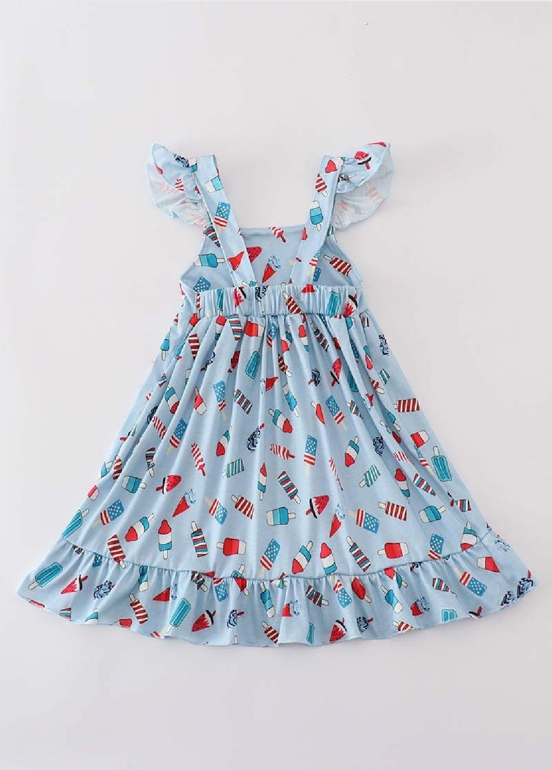 Girl's Boutique Cotton Blue Popsicles Print Embroidered Summer Ruffle Dress Matching Sibling 4th of July Patriotic