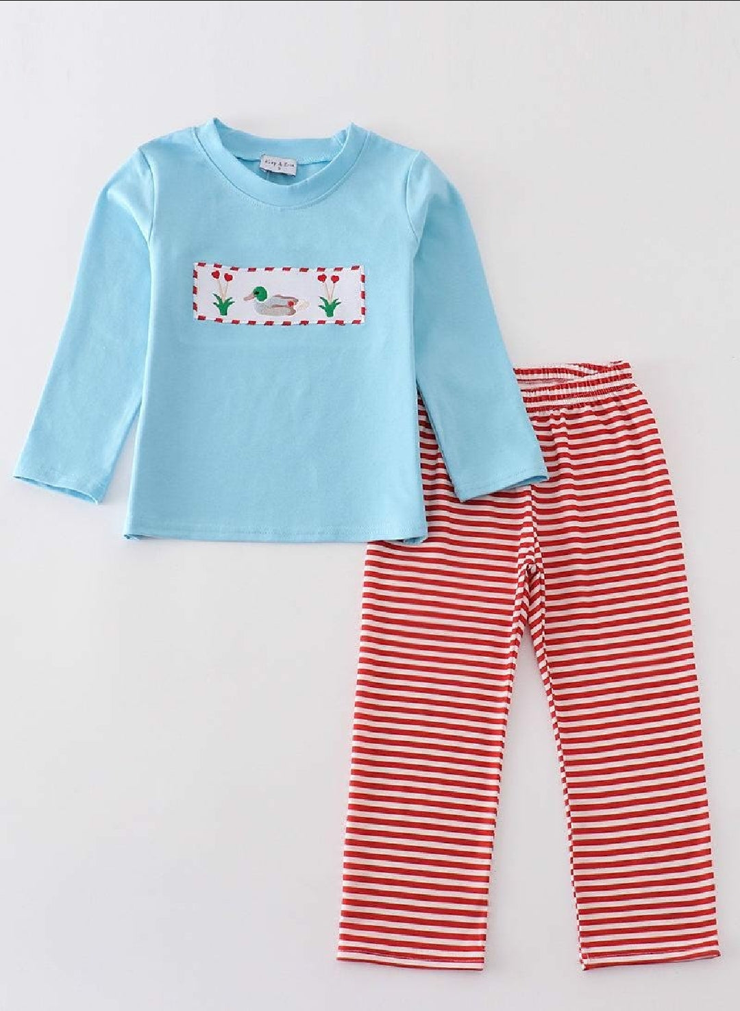 Boys Boutique Valentine's Day Heart Duck Embroidery Embroidered 2 Piece Pant Set Outfit Matching Sibling