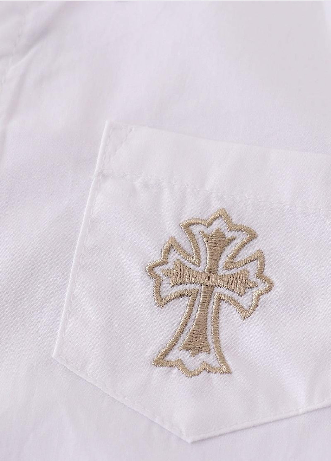 Boy's Boutique Premium White Easter Cross Embroidered Boy Top Button Down Collar Matching Sibling