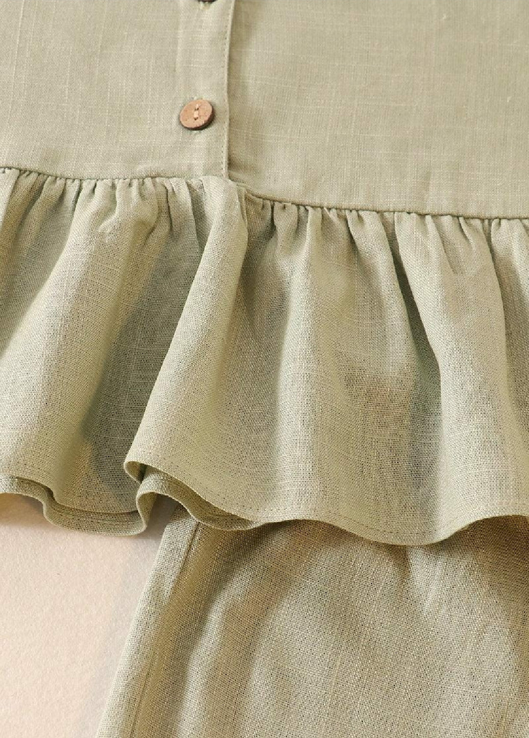 Girl's Boutique Sage Green Linen Ruffle 2 Two Piece Summer Outfit Set Matching Sibling