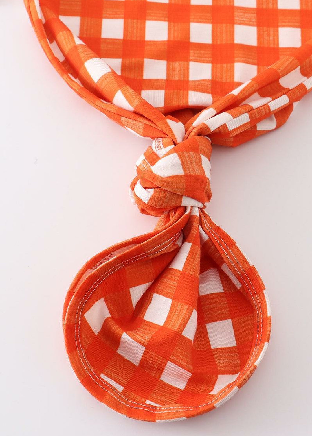 Girl's Boutique Orange Plaid Print Baby Knot One Piece Outfit And Matching Headband