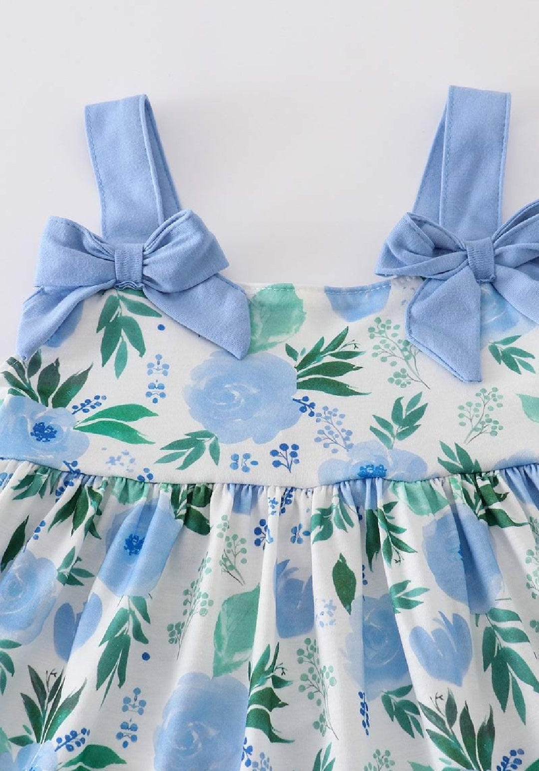 Girl's Boutique Cotton Tranquil Garden Floral Bow Dress Mommy And Me Sibling Matching