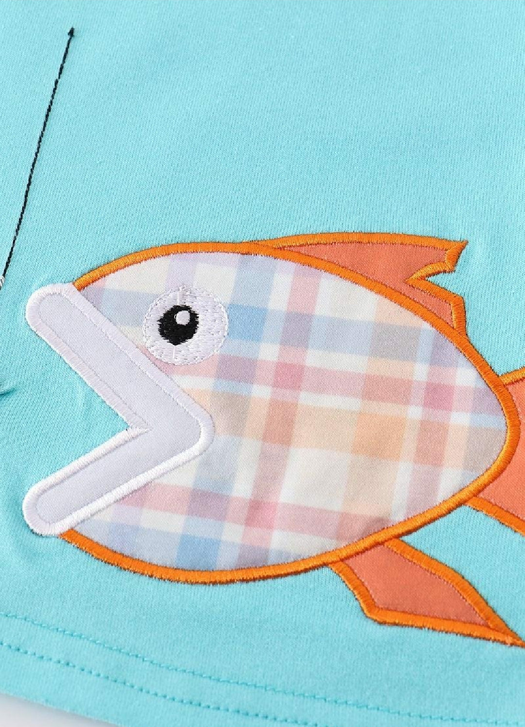 Boy's Boutique Blue Plaid Fish Embroidered Embroidery Boy Two Piece Short Set Outfit Sibling Matching Summer