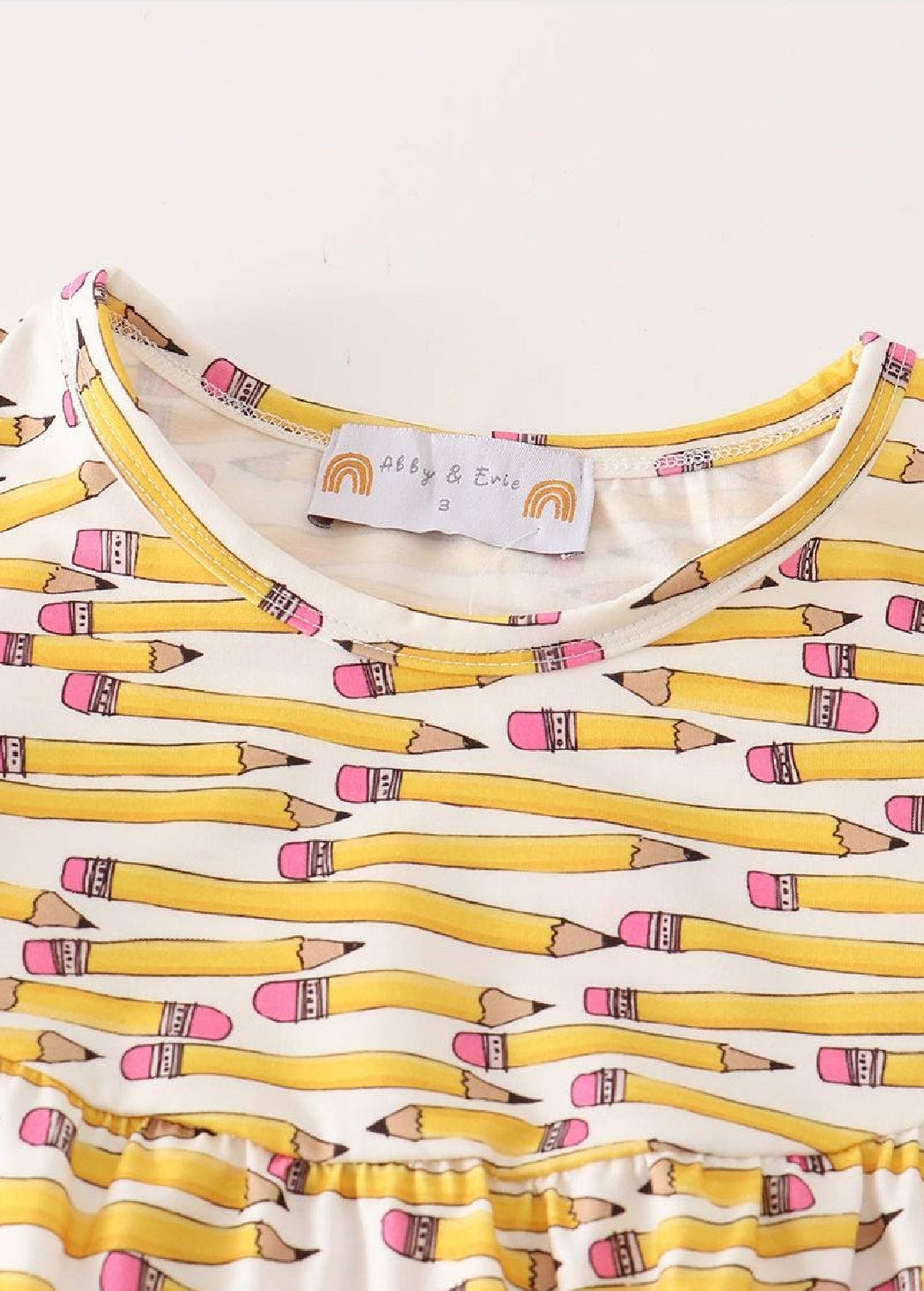 Girl's Boutique Yellow Pink Pencil BTS School Ruffle 2 Piece Set Shorts Tunic Sibling Matching