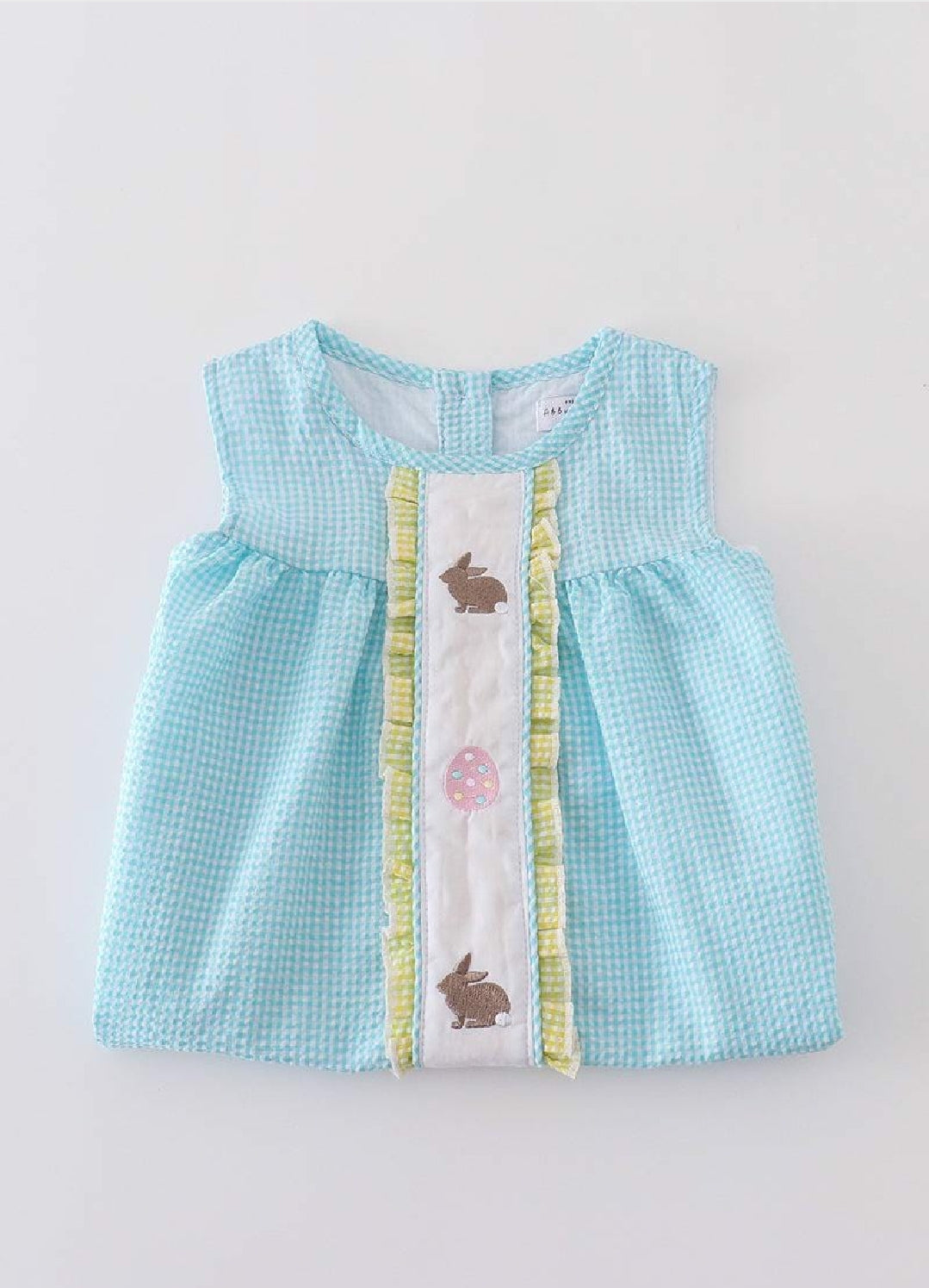 Girl's Premium Boutique Mint Easter Bunny Egg Gingham Embroidered Dress Matching Sibling