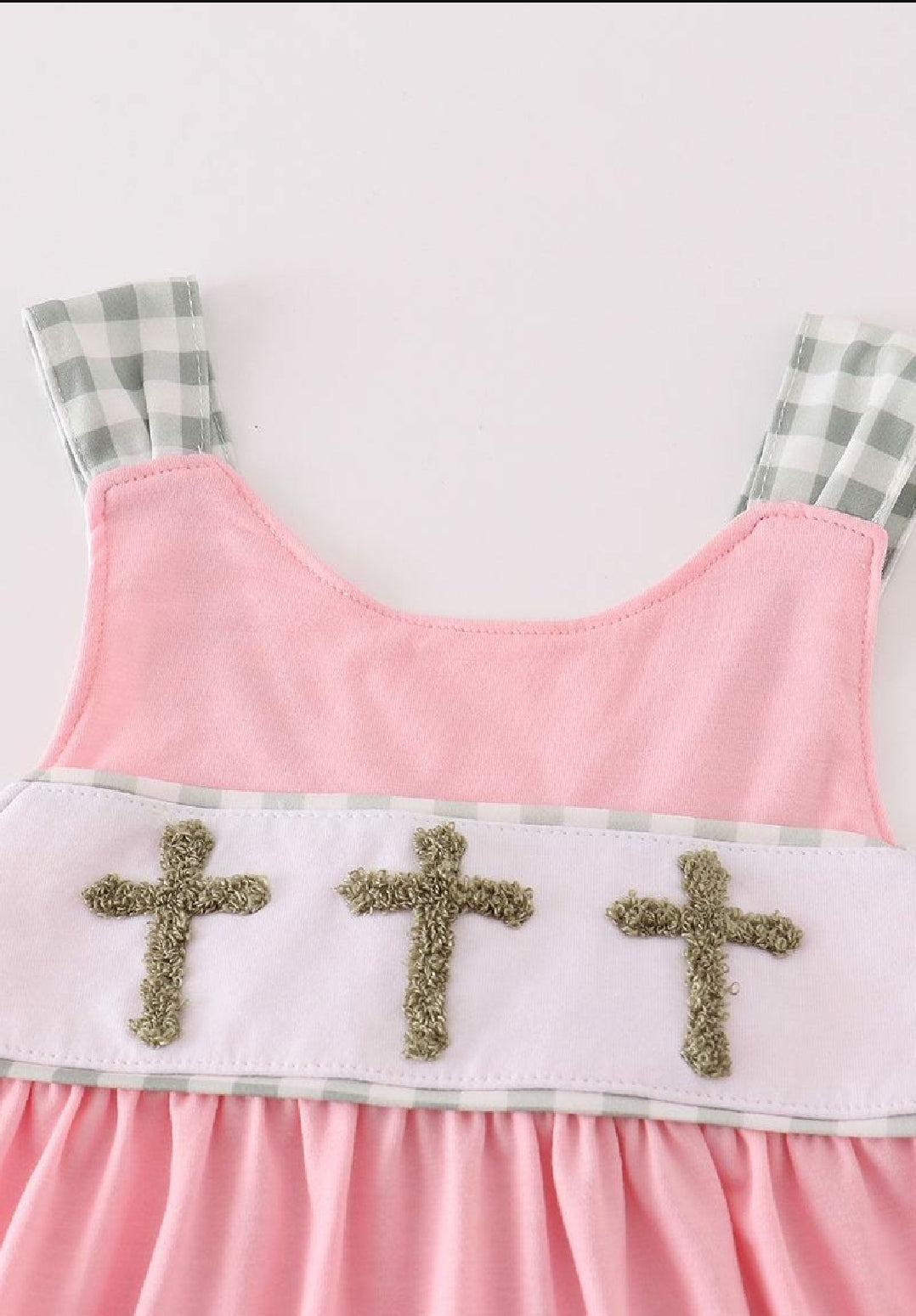 Girl's Boutique Pink Easter Cross French Knot Girl Embroidered Embroidery Two Piece Bloomer Set Outfit Matching Sibling