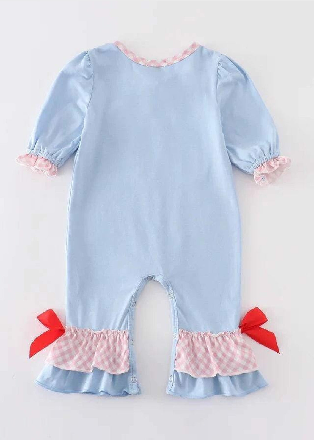 Girl's Boutique Blue Puppy Valentine Heart Applique Embroidery Embroidered Romper Matching Sibling