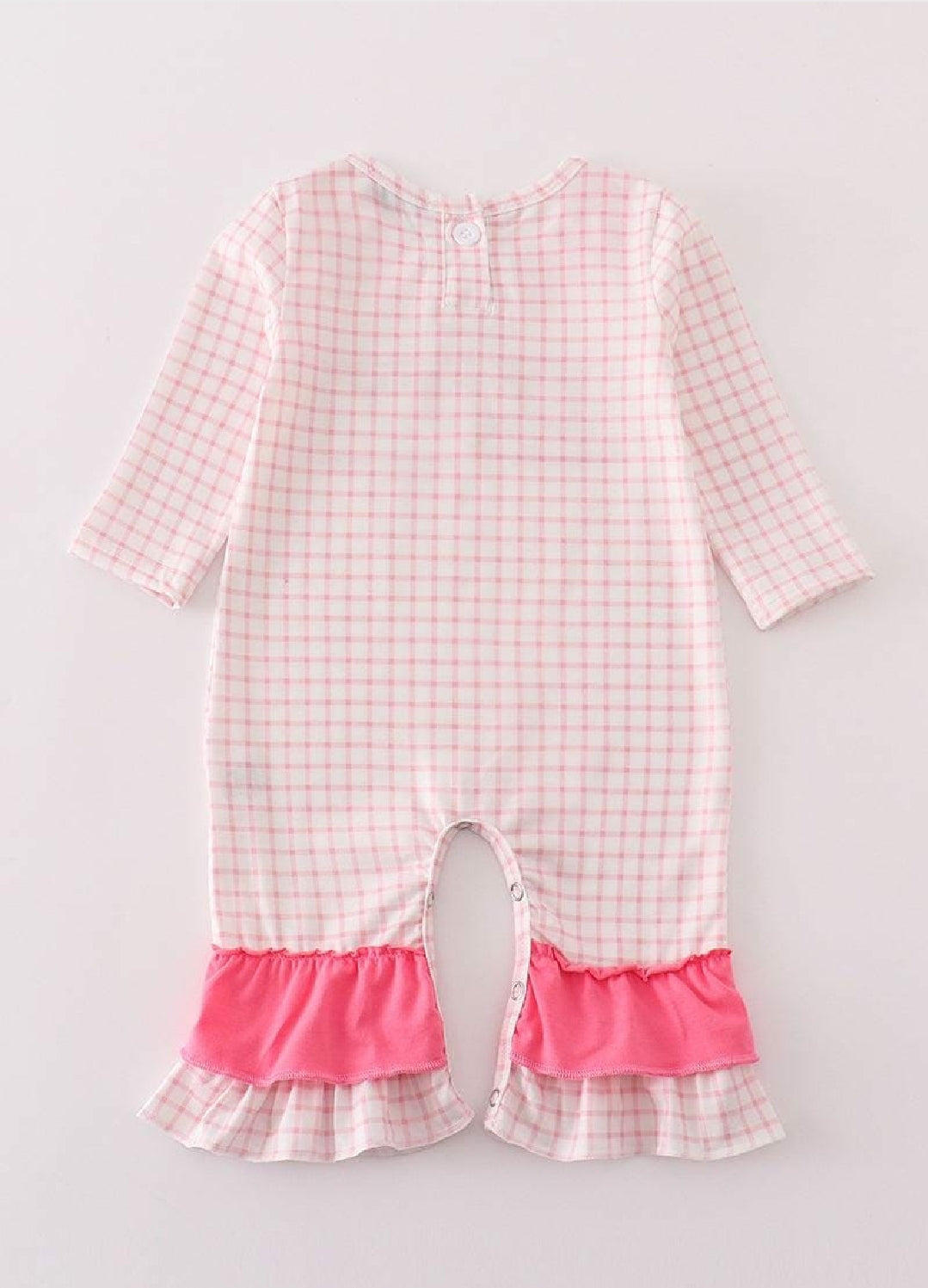 Girl's Boutique Pink Plaid Valentine Heart Applique Embroidery Embroidered Romper Matching Sibling