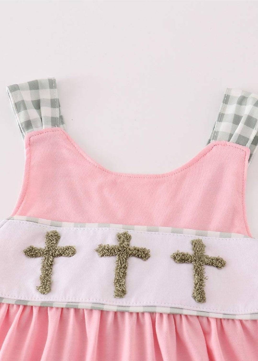 Girl's Boutique Pink Easter Cross French Knot Girl Embroidered Embroidery Dress Matching Sibling