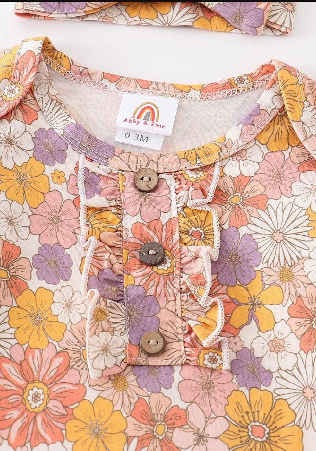 Girl's Boutique Mustard And Purple Spring Floral Print Baby Knot One Piece Outfit And Matching Headband