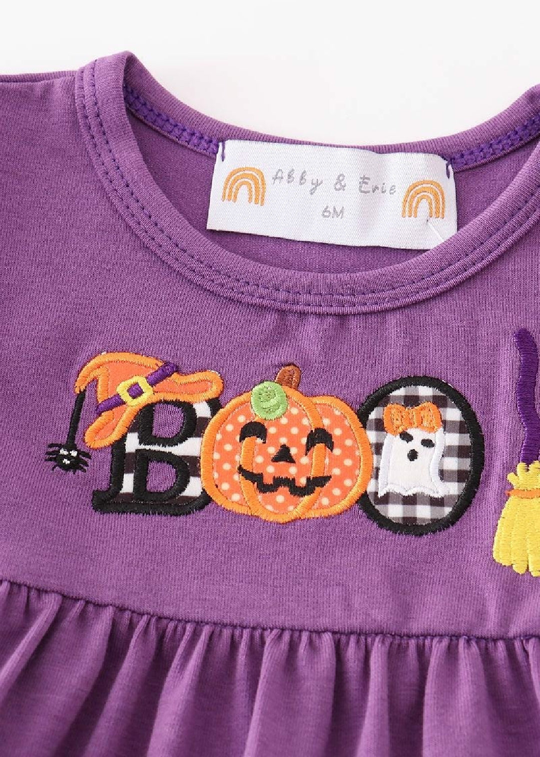 Girl's Boutique Cotton Purple Boo Halloween Embroidered Girl Bloomer Set
