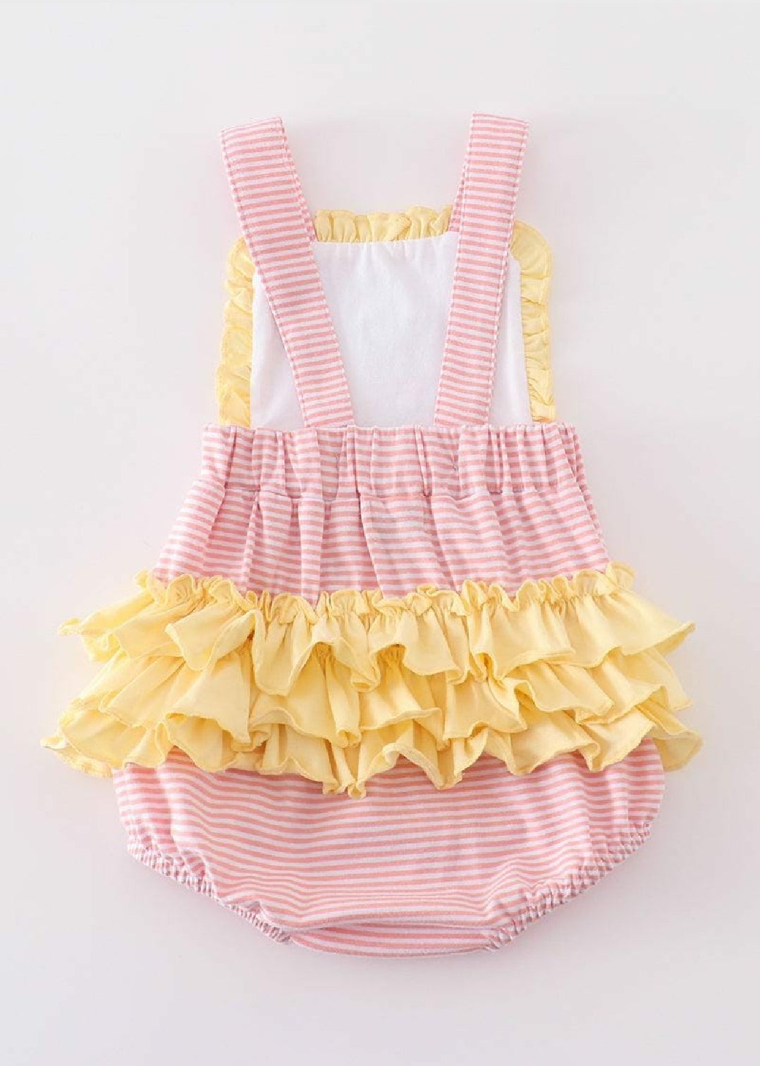 Girl's Boutique Premium Pink Easter Cross Girl Embroidered Embroidery Ruffle Bubble Romper Matching Sibling