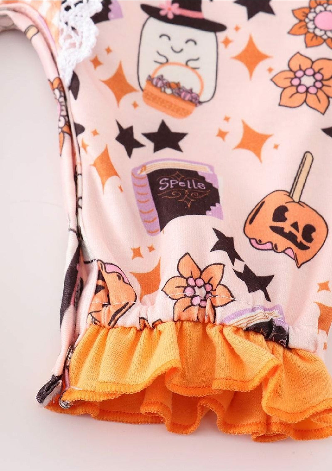 Girl's Boutique Cotton Happy Halloween Orange Ghost Girl Romper Sibling Matching