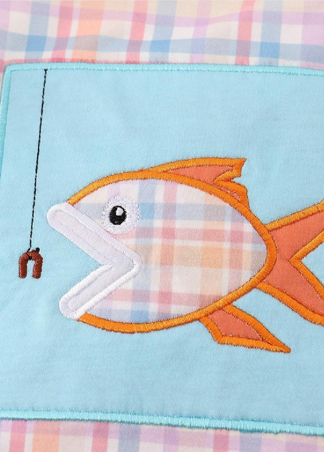 Boy's Boutique Blue Plaid Fish Embroidered Embroidery Boy Bubble Romper Sibling Matching Summer