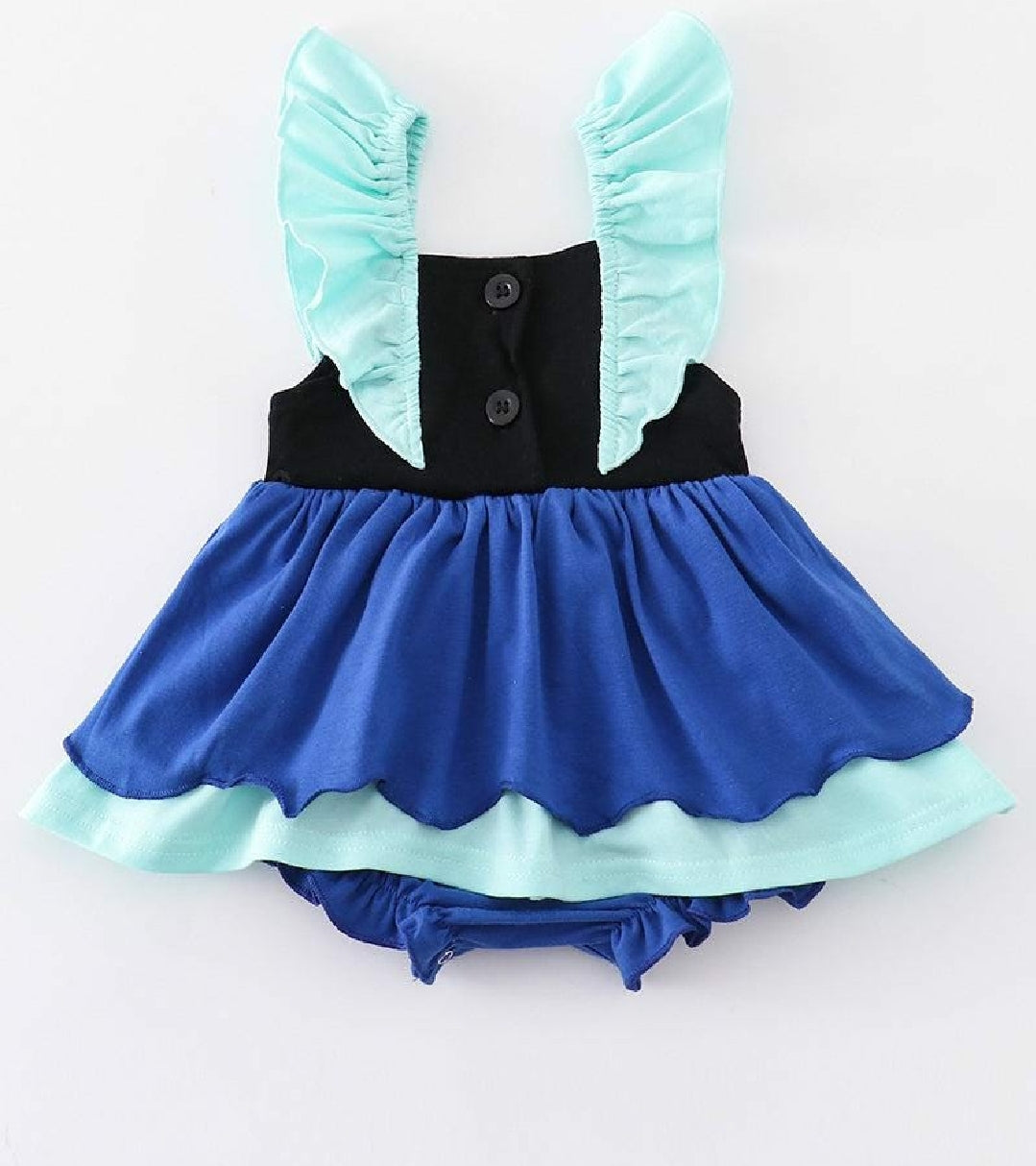 Girl's Boutique Green Navy Blue Aqua Floral Flower Bubble Romper Dress Sibling Matching