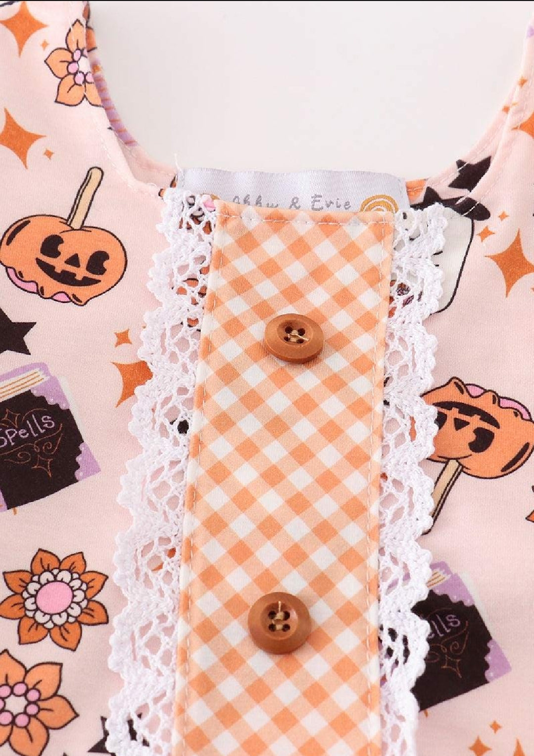 Girl's Boutique Cotton Happy Halloween Orange Ghost Girl Romper Sibling Matching