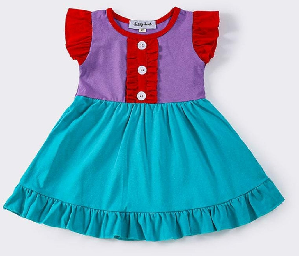 Girl's Boutique Purple Red Teal Mermaid Colors Ruffle Dress