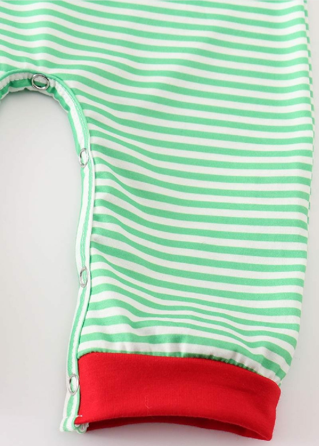 Boy's Boutique Cotton Christmas Green Stripe Green Man Character Applique Embroidered Embroidery Romper Sibling Matching