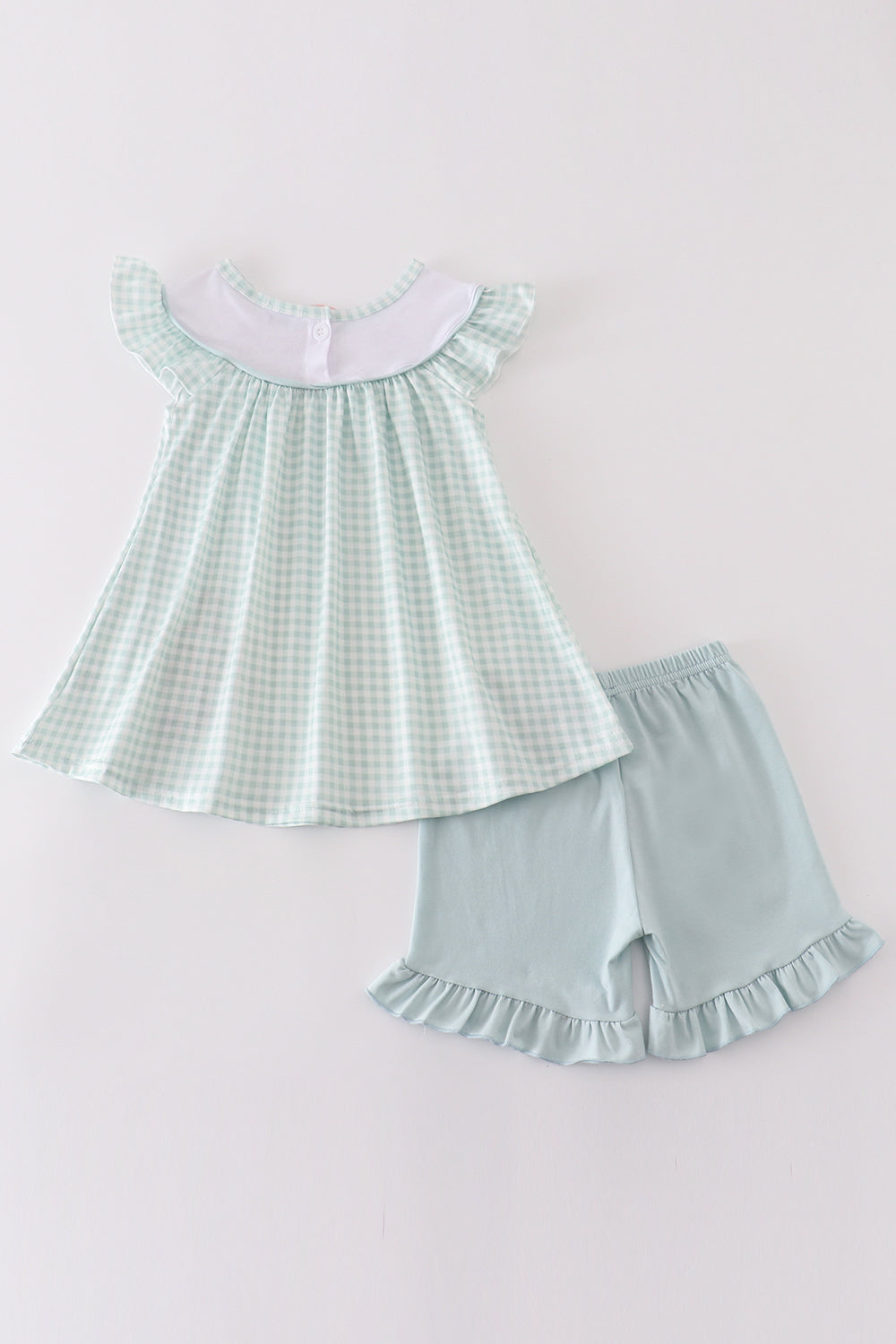 Abby & Evie Girl's Boutique Easter He Is Risen Applique Embroidered Embroidery Two Piece Short Set Outfit Matching Sibling