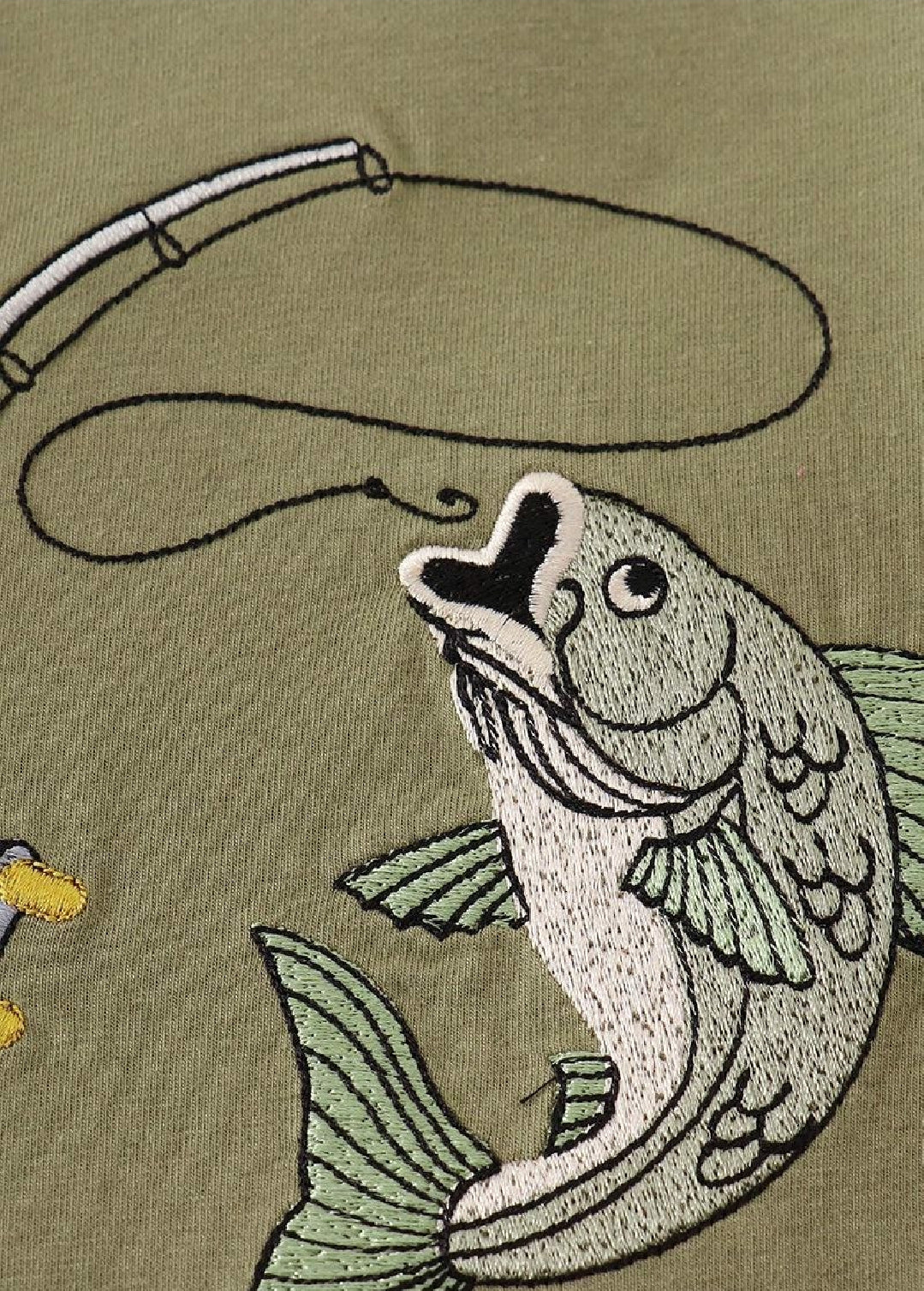 Boy's Boutique Green Fish Embroidered Embroidery Boy Top Sibling Matching Summer Fishing Trip