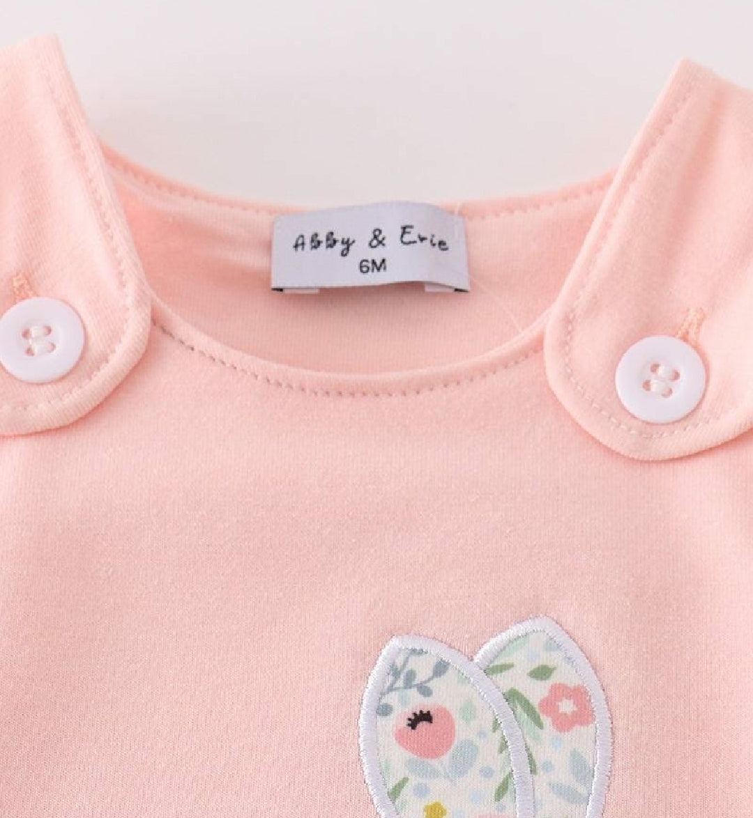 Girl's Boutique Pink Easter Bunny Floral Applique Embroidered Embroidery Bloomer Set Matching Sibling