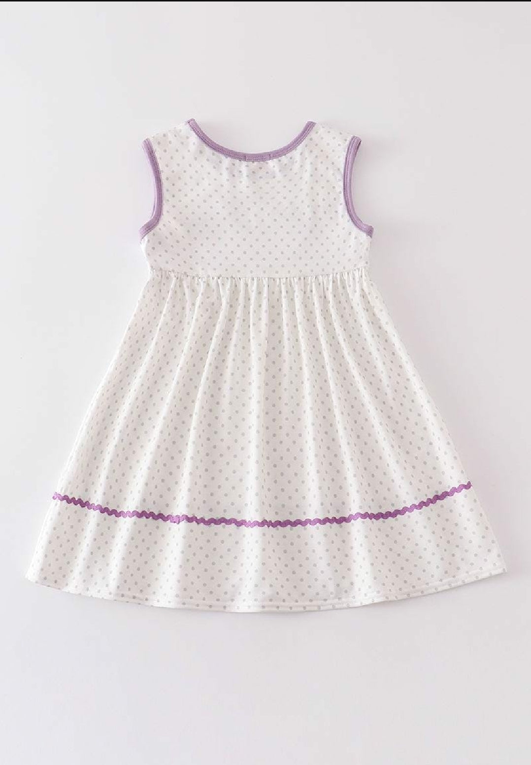 Girl's Boutique Cotton White Purple Bouquet Floral Flower Dots Embroidered Embroidery Dress