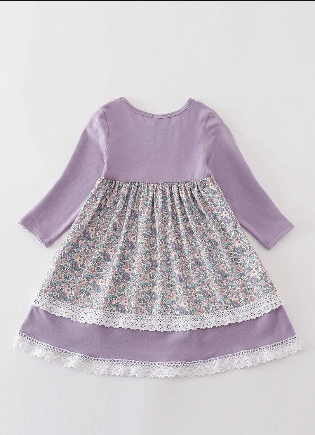 Girl's Boutique Purple Floral Print Lace Lilac Spring Dress Matching Sibling