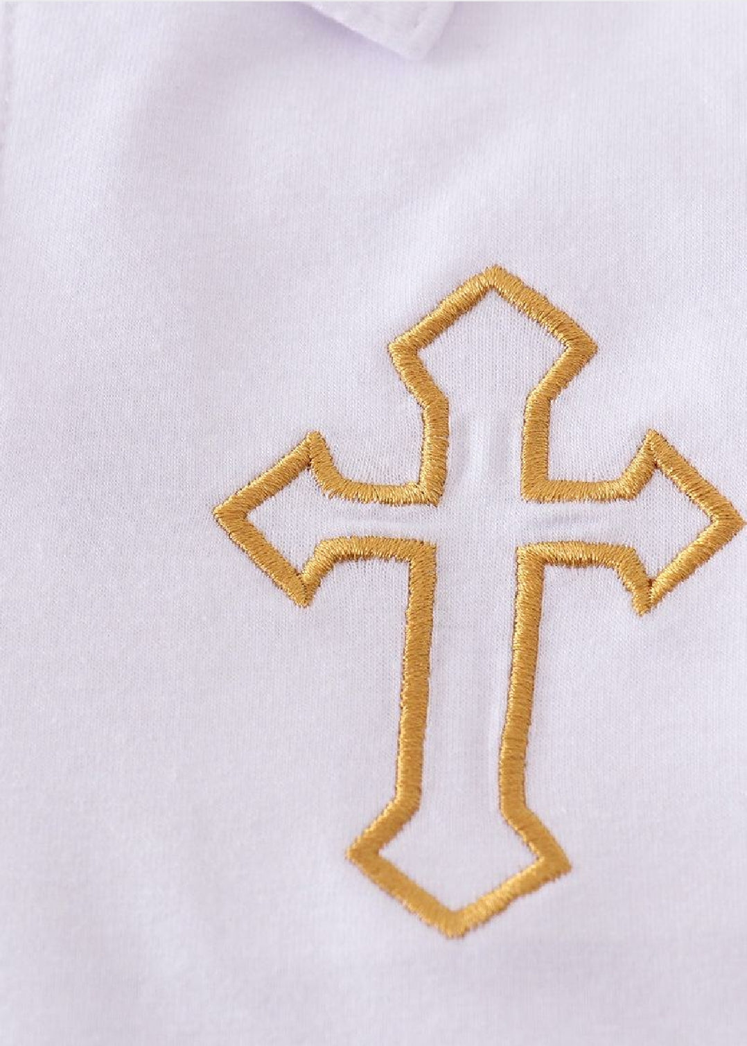 Boy's Boutique Premium White Easter Cross Embroidered Two Piece Short Set Outfit Matching Sibling