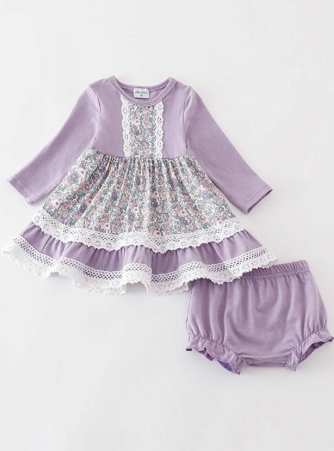 Girl's Boutique Purple Floral Print Lace Lilac Lavender Bloomer Set Outfit Matching Sibling