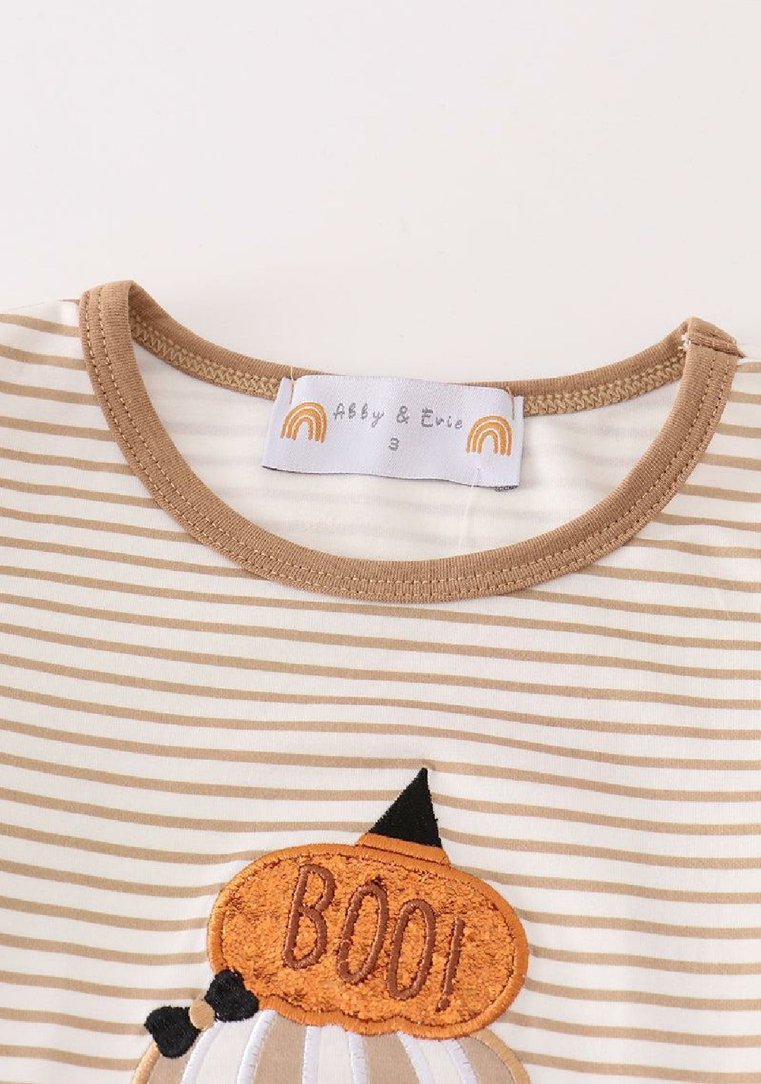 Girl's Boutique Cotton Halloween Pumpkin Khaki Stripe Applique Embroidered Boo Spider 2 Piece Set Sibling Matching