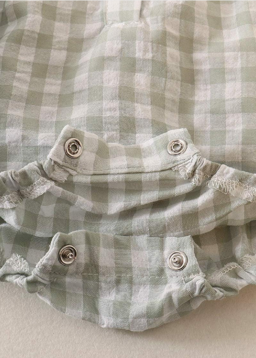 Girl's Boutique Green Plaid Linen Button Down Checkered Flannel Lace Bubble Romper Matching Sibling
